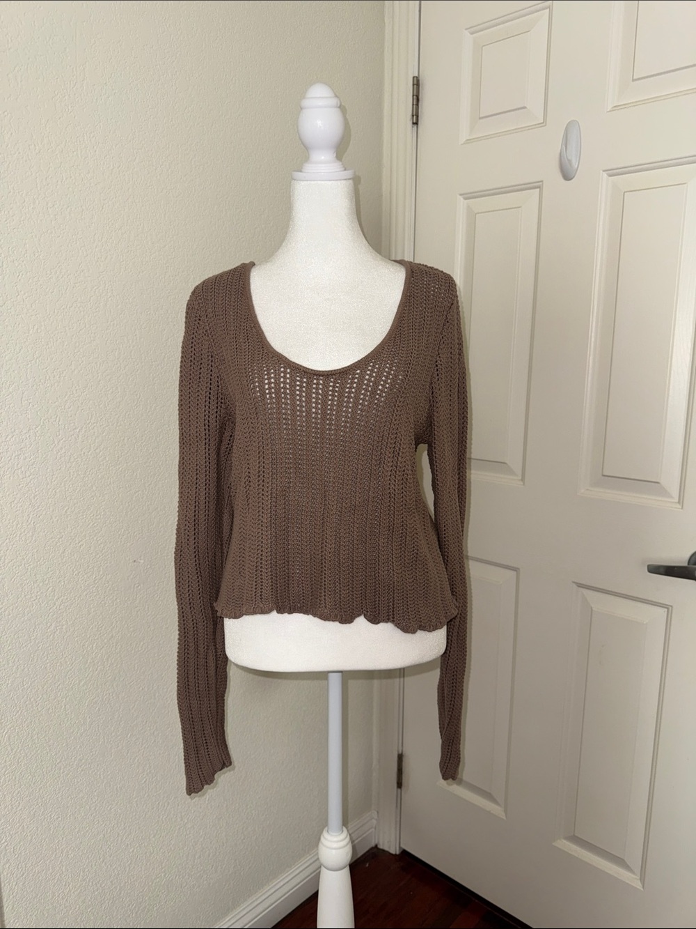 Abercrombie & Fitch Brown Crochet V-Neck Sweater
